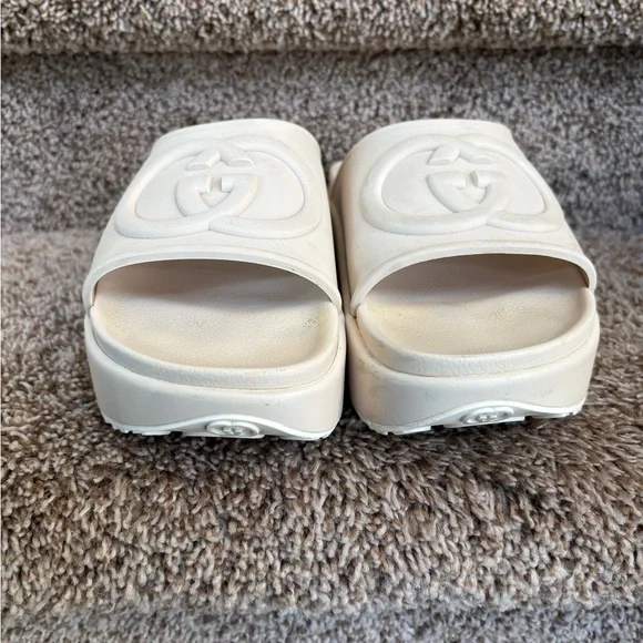Gucci GG Women's Cream Platform Rubber Slides - Picture 4 of 15